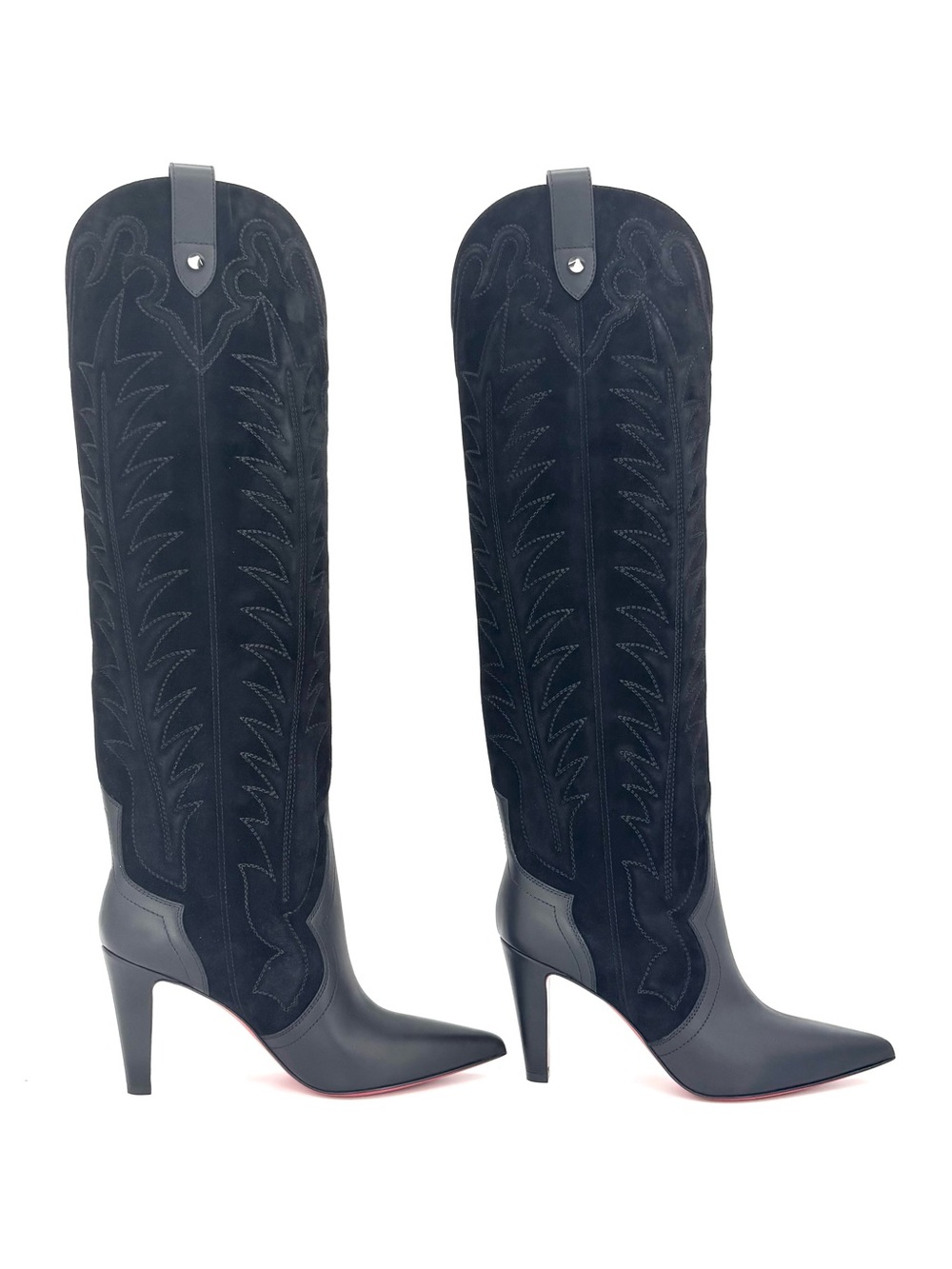 Christian Louboutin Santia Botta Black Western Knee High Pull On Boots 37 - Picture 7 of 11